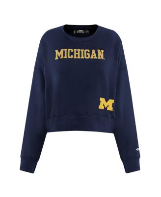 Women's Navy Michigan Wolverines Sequin Boxy Cropped Pullover Sweatshirt