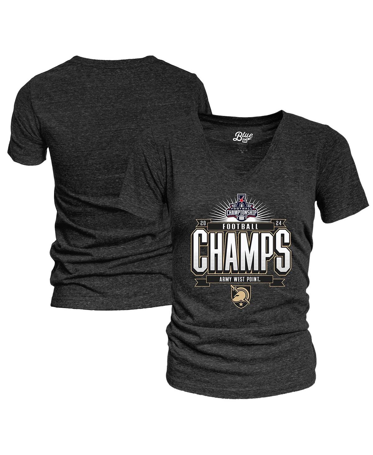 Blue 84 Women's Black Army Black Knights 2024 Aac Football Conference Champions Locker Room V-neck T-shirt In Black