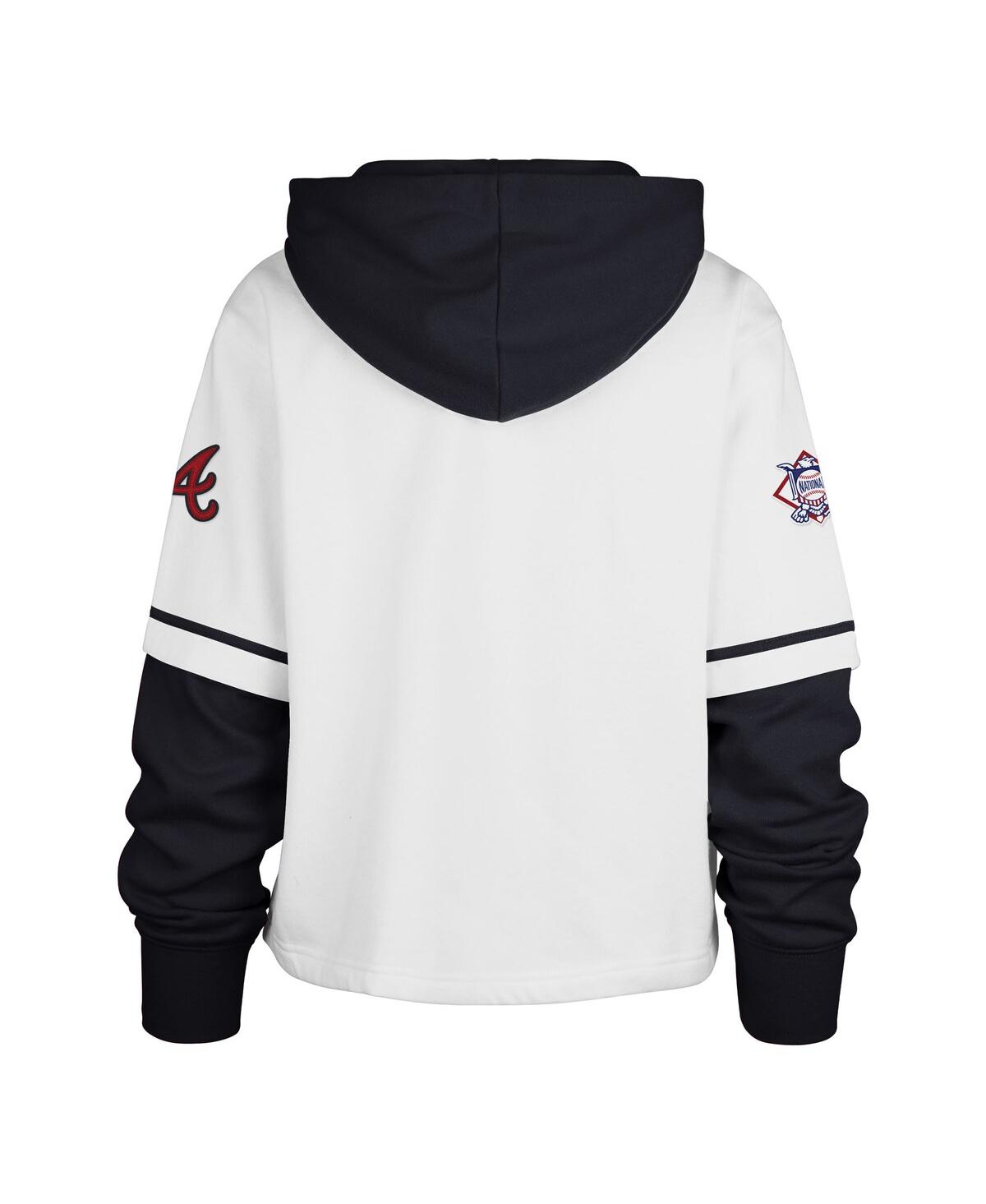 47 Brand Women's White Atlanta Braves Trifecta Shortstop Cropped Pullover Hoodie In White