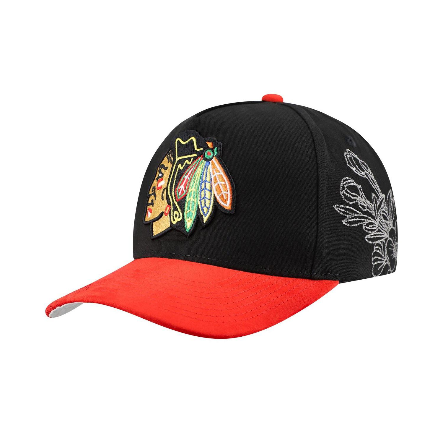Black/Red Chicago Blackhawks May Flowers Pro Crown Adjustable Hat