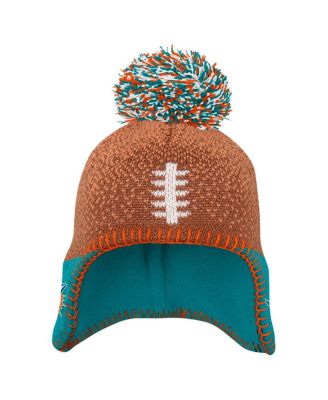 Baby Boys and Girls Brown Miami Dolphins Football Head Knit with Pom Hat