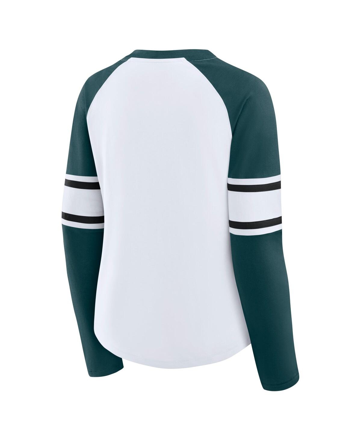 Fanatics Women's White/green Philadelphia Eagles Redzone Blitz Package Raglan Lace-up V-neck Long Sleeve T-sh In Multi