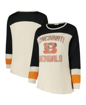 '47 Brand - Women's Cream/Black Cincinnati Bengals Plus Size Double Header Curve Toni Long Sleeve T-Shirt