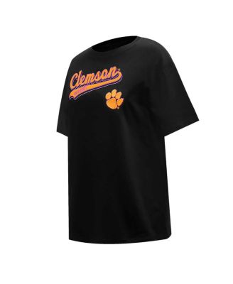 Women's Black Clemson Tigers Script Tail Oversized Boyfriend T-Shirt