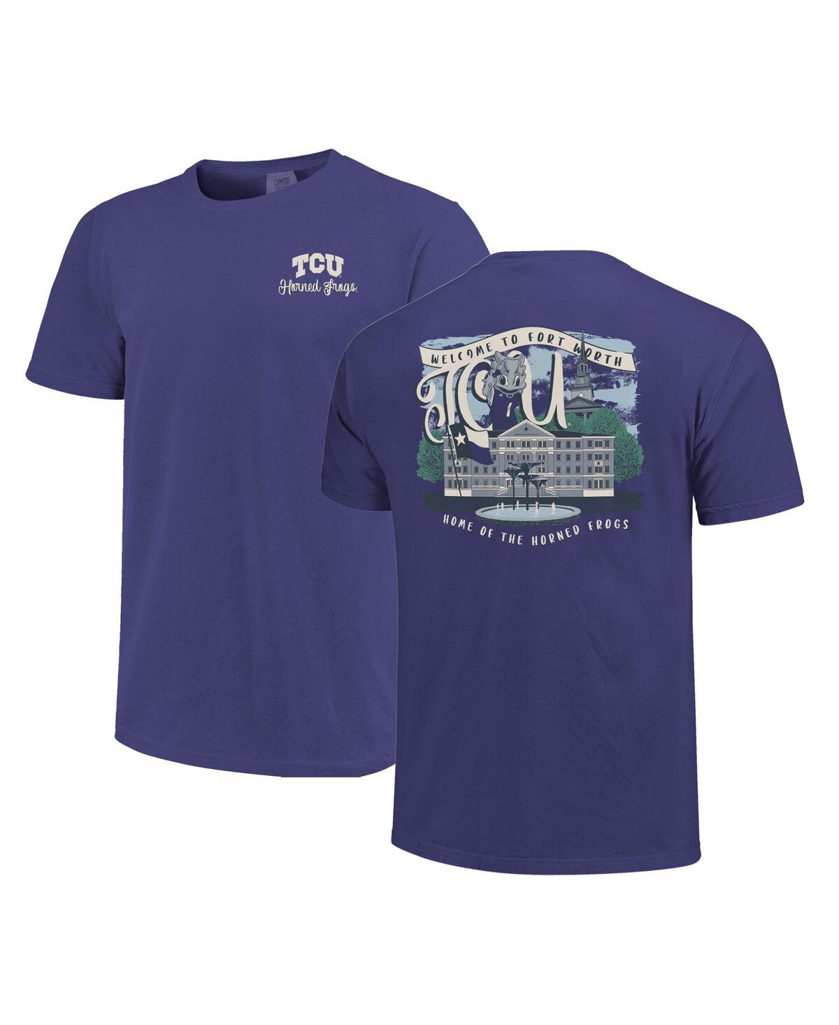 Image One Women's Purple Tcu Horned Frogs Comfort Colors Campus Scene Drawing Script T-shirt
