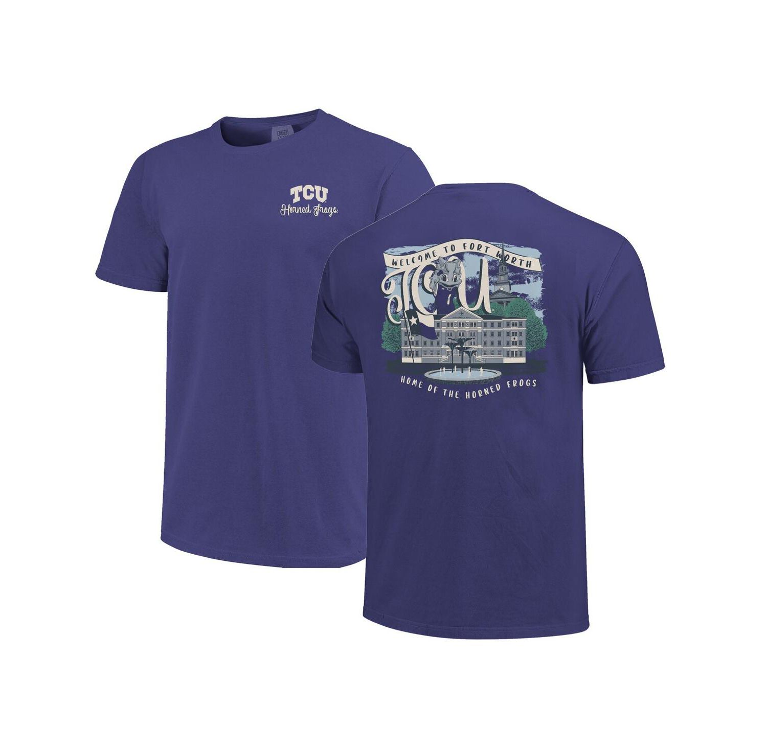 Women's Purple TCU Horned Frogs Comfort Colors Campus Scene Drawing Script T-Shirt