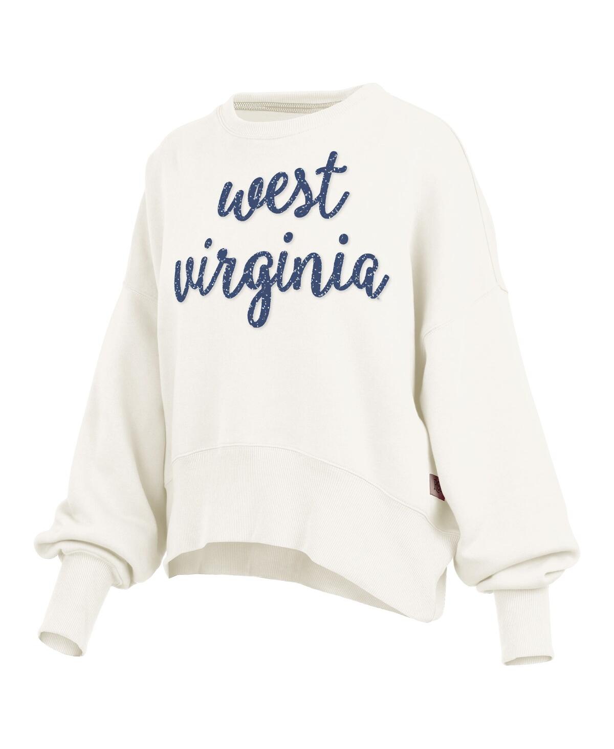 Pressbox Cream West Virginia Mountaineers Oversized Chelsea Waist Length Pullover Sweatshirt In White