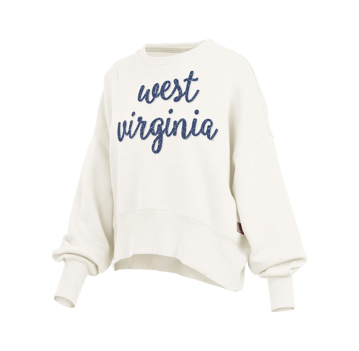 Women's Cream West Virginia Mountaineers Oversized Chelsea Waist Length Pullover Sweatshirt