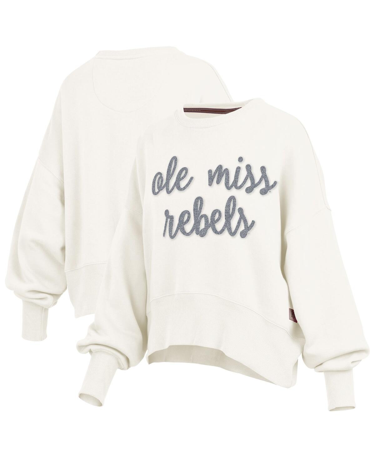 Pressbox Cream Ole Miss Rebels Chelsea Oversized Pullover Sweatshirt In White