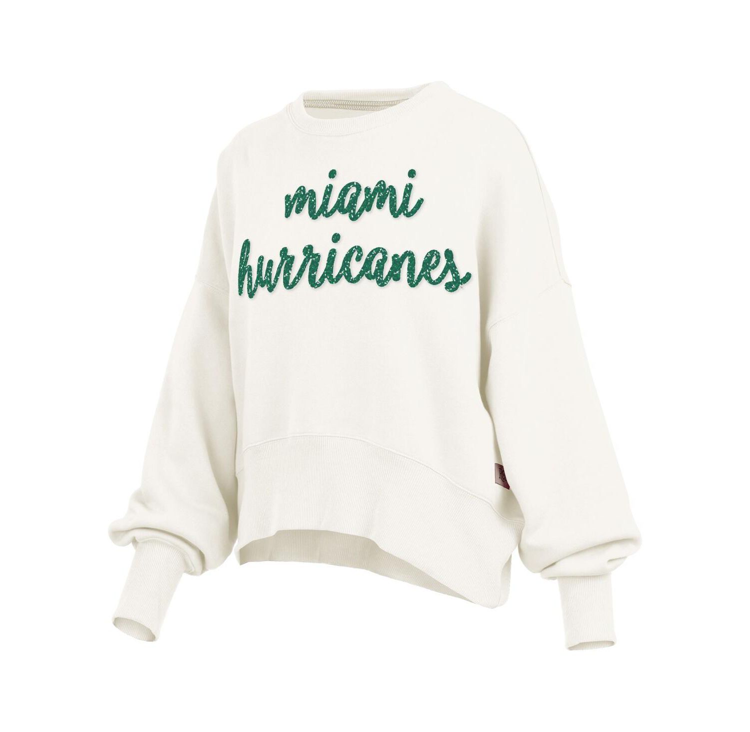 Women's Cream Miami Hurricanes Oversized Chelsea Waist Length Pullover Sweatshirt