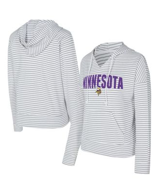 Concepts Sport - Women's White/Gray Minnesota Vikings Liftoff Striped Notch Neck Pullover Hoodie