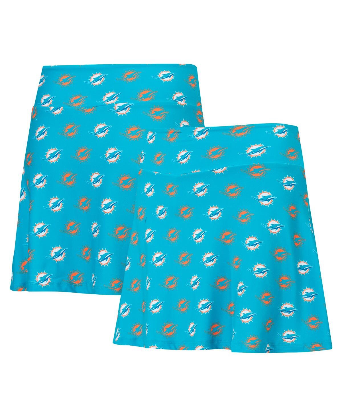 Concepts Sport Aqua Miami Dolphins Record Allover Print Knit Sleep Skort In Blue