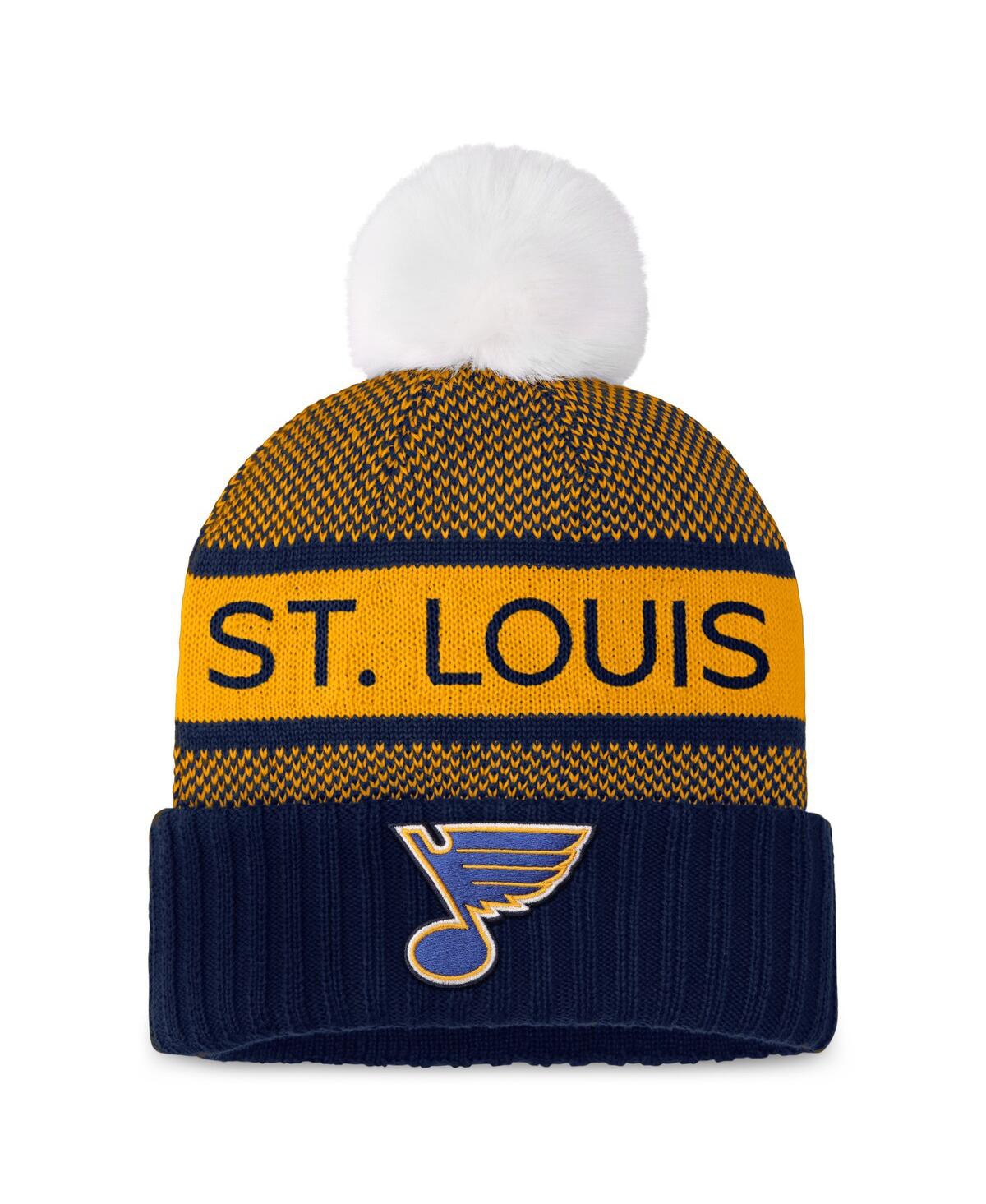 Fanatics Women's Navy/Gold St. Louis Blues Authentic Pro Rink Cuffed with Pom Knit Hat