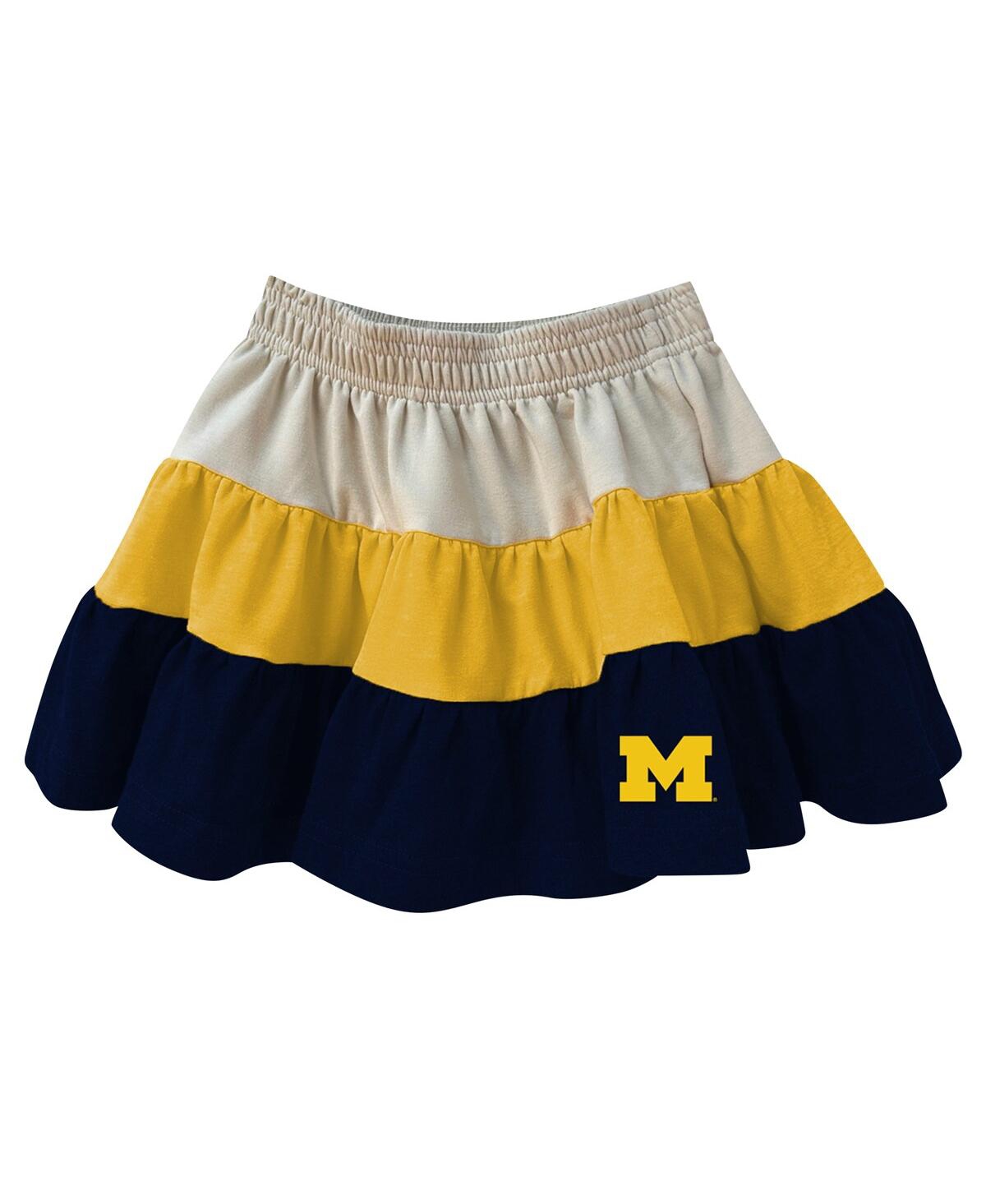 Wes & Willy Girls Toddler 2-piece Tan Michigan Wolverines Tri-blend Sleeveless Full Zip Hoodie And Tiered Skirt  In Blue