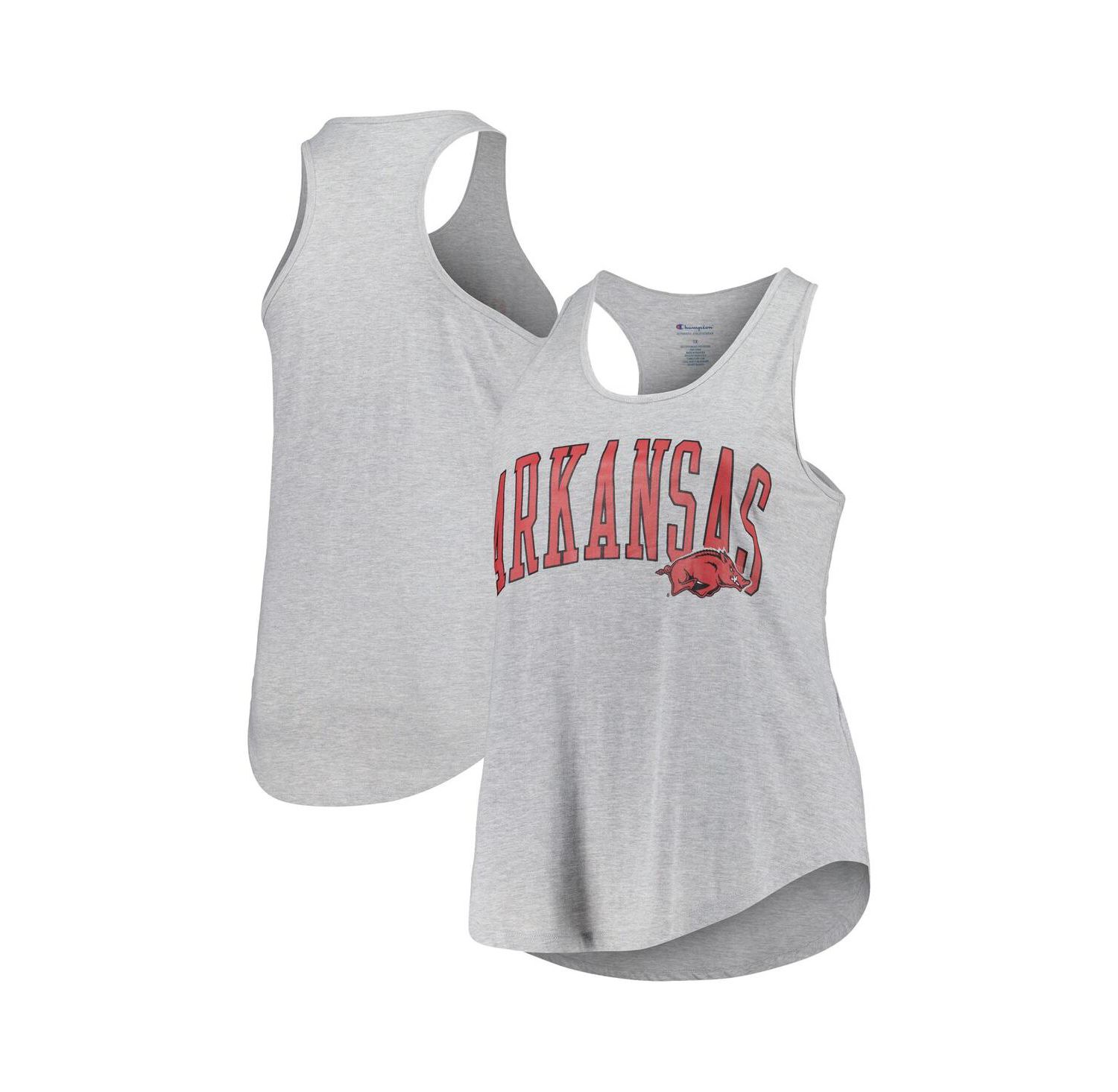 Women's Heather Gray Arkansas Razorbacks Arch Logo Racerback Scoop Neck Tank Top