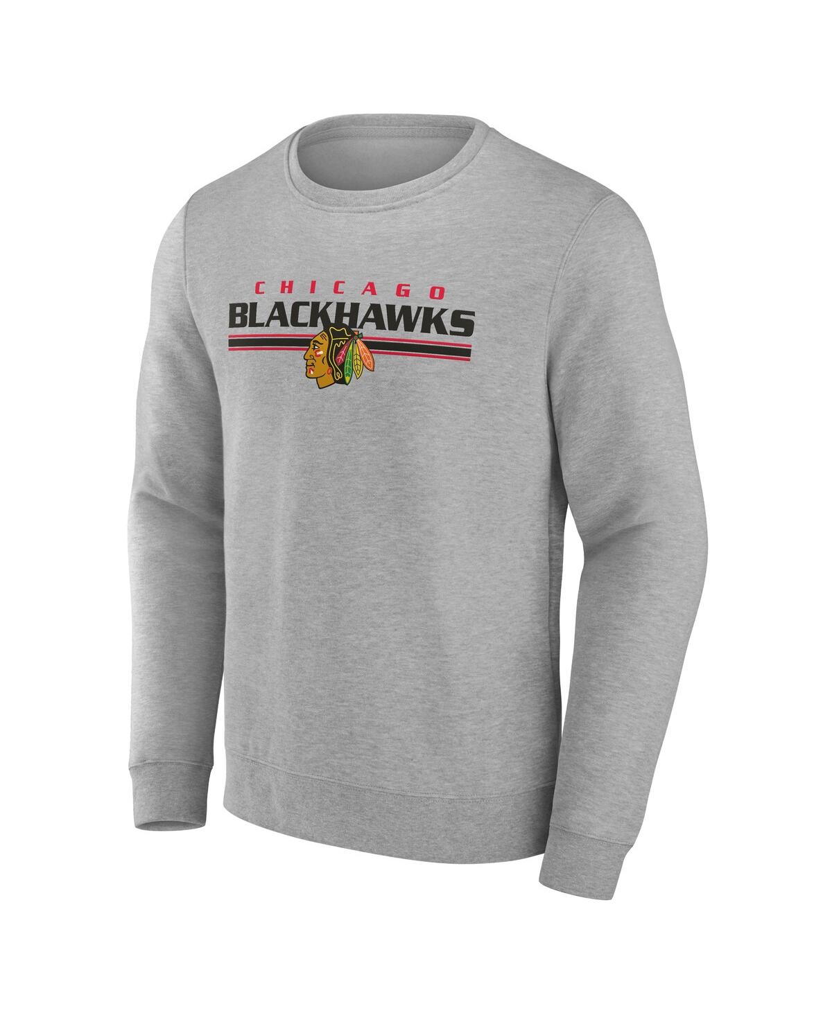 Fanatics Men's Gray Chicago Blackhawks Block Party Fleece Pullover Sweatshirt In Gray