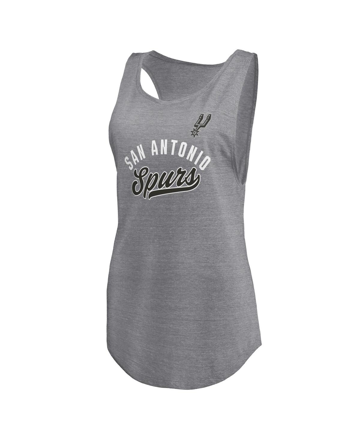 Fanatics Women's Heathered Gray San Antonio Spurs Quality Time Open Scoop Neck Tri-blend Tank Top In Gray