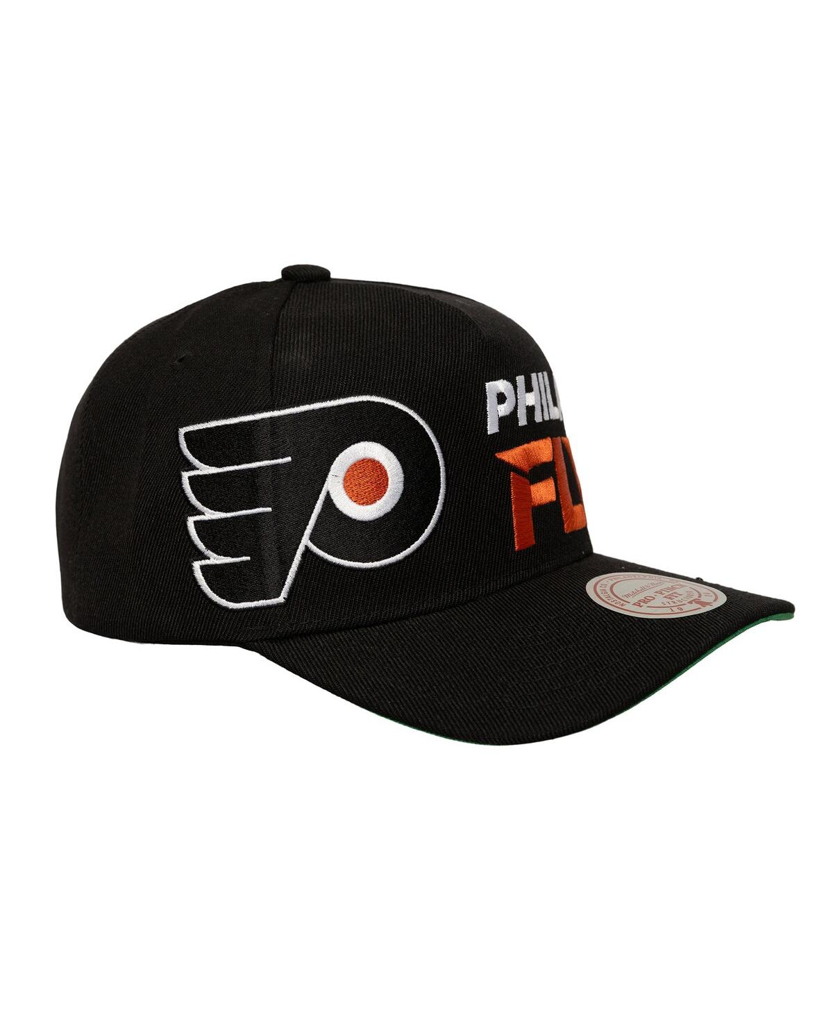 Mitchell & Ness Men's Black Philadelphia Flyers Busted Logo Wordmark Wrap-around Pro Pinch Adjustable Hat In Black