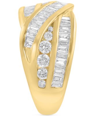 EFFY&reg; Diamond Baguette & Round Crossover Statement Ring (1-1/10 ct. t.w.) in 14k Gold