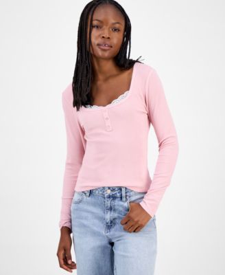 Madden Girl - Juniors' Scoop-Neck Lace-Trim Henley