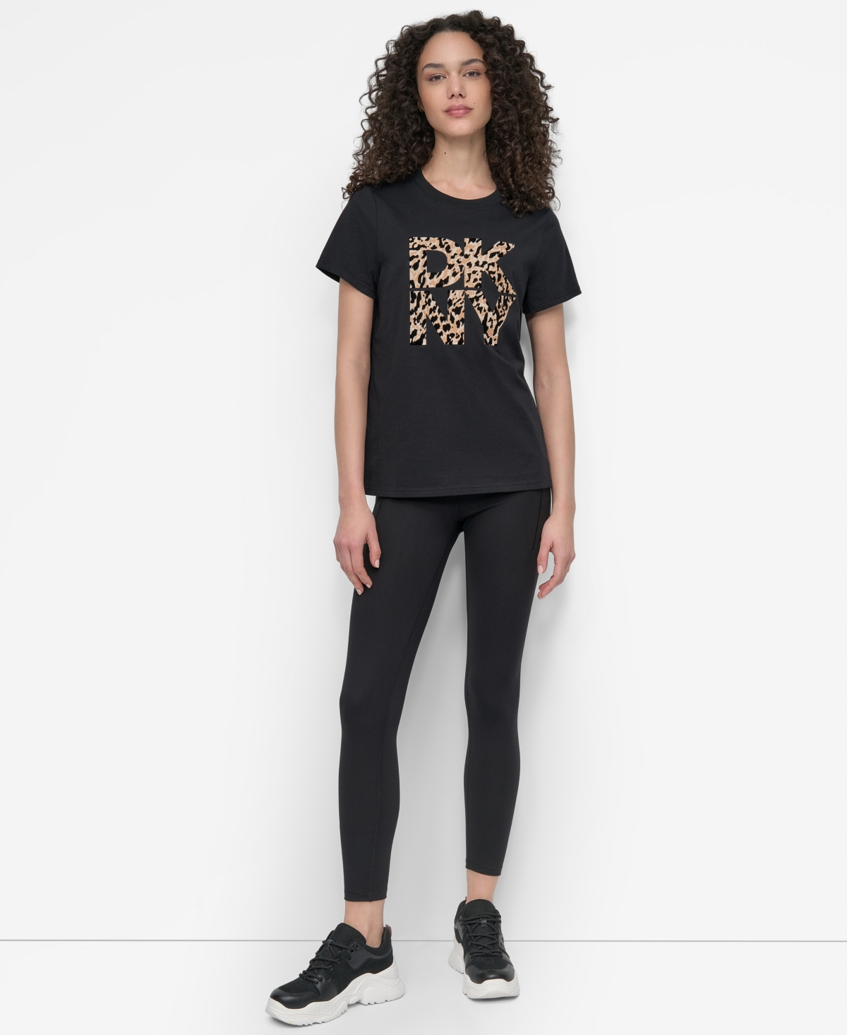 Dkny Women's Stacked Animal Print Crew Neck T-shirt In Black