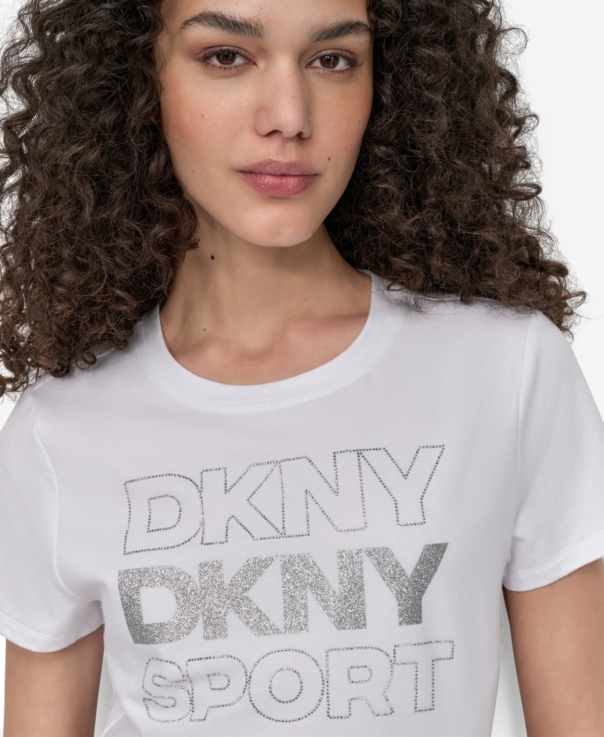 Dkny Women's Sport Glitter Logo Crew Neck T-shirt In Animal Print