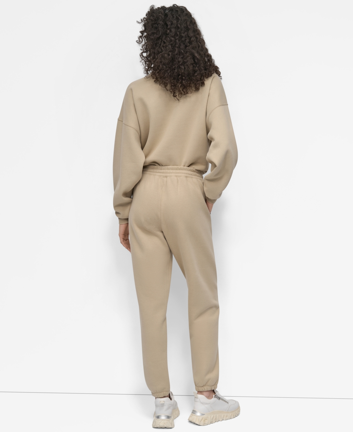 Dkny Logo High Waist Relaxed Joggers In Brown