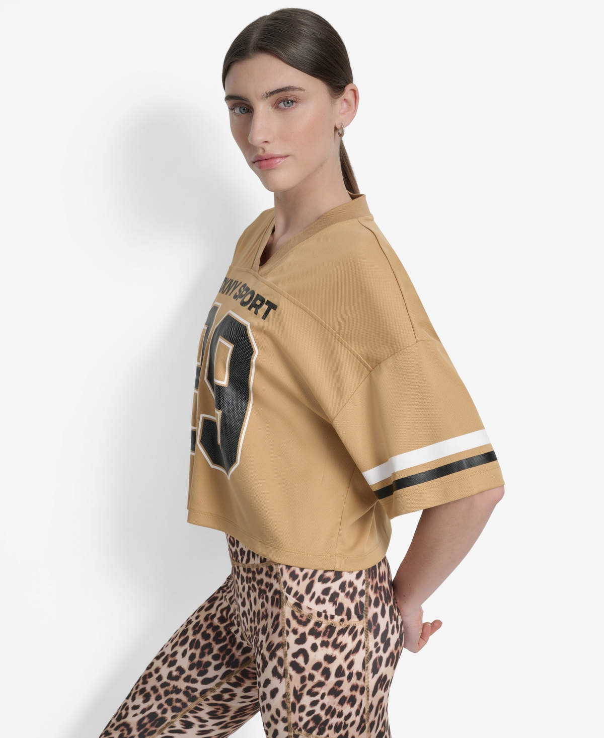Dkny Women's Cropped Mesh Varsity Jersey In Brown