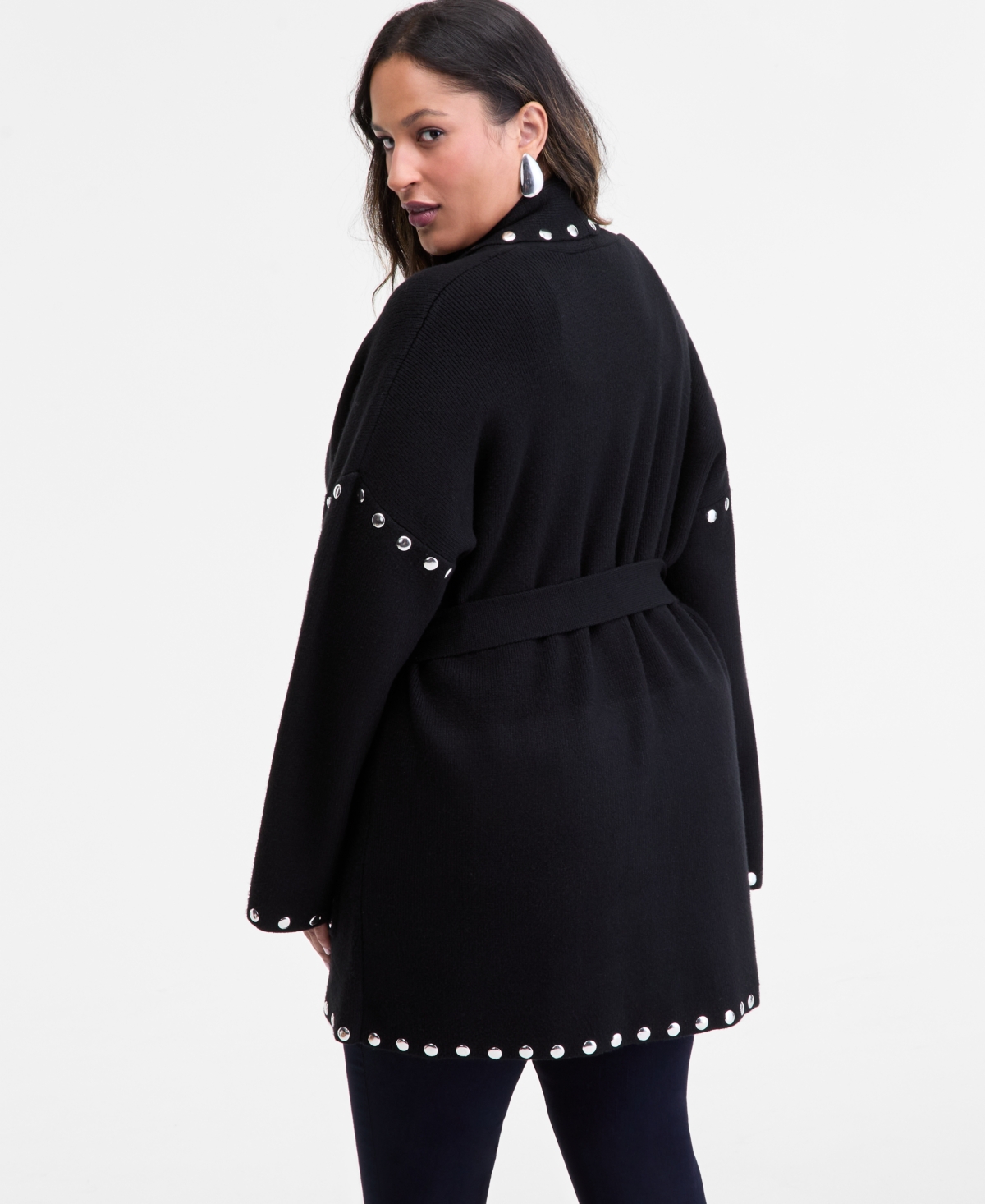 I.n.c. International Concepts Plus Size Studded Tie-Waist Cardigan, Macy's Exclusive