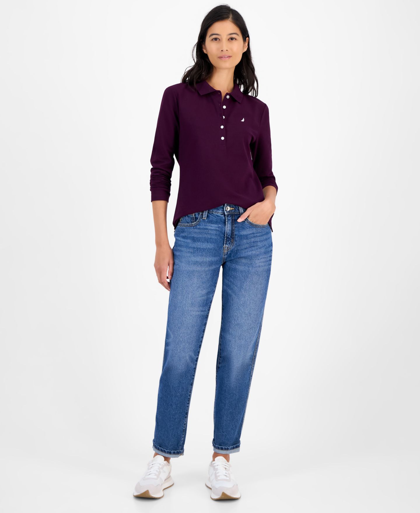 Женское поло Nautica Long Sleeve Polo Shirt, цвет: Баклажановый — фото 2