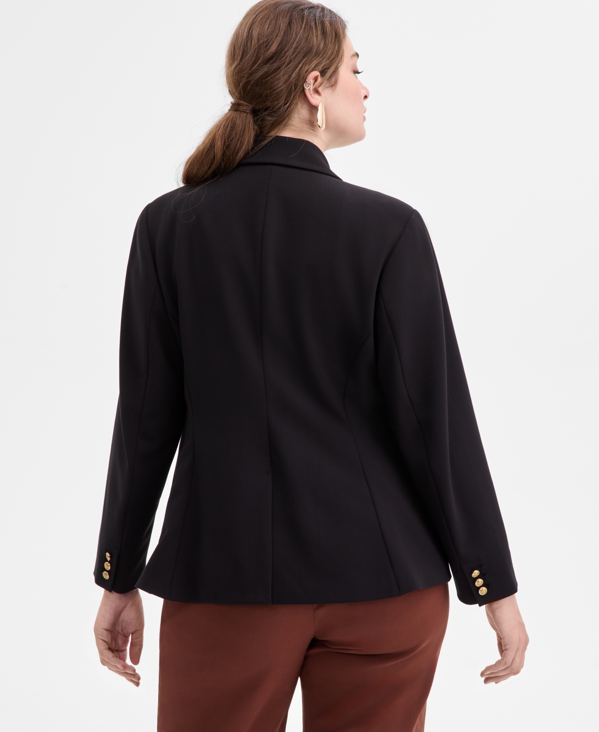 Inc International Concepts Plus Size Faux Double-breasted Blazer, Macy's Exclusive In Black