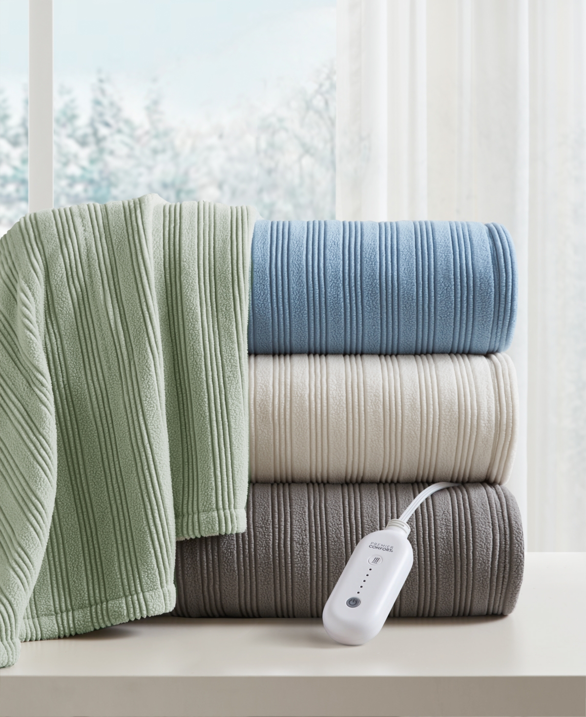 Premier Comfort Heated Textured Fleece Blanket, Twin In Gray