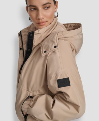 Women's Hooded Sewn-In Diamond Quilted Lining Oversize Jacket