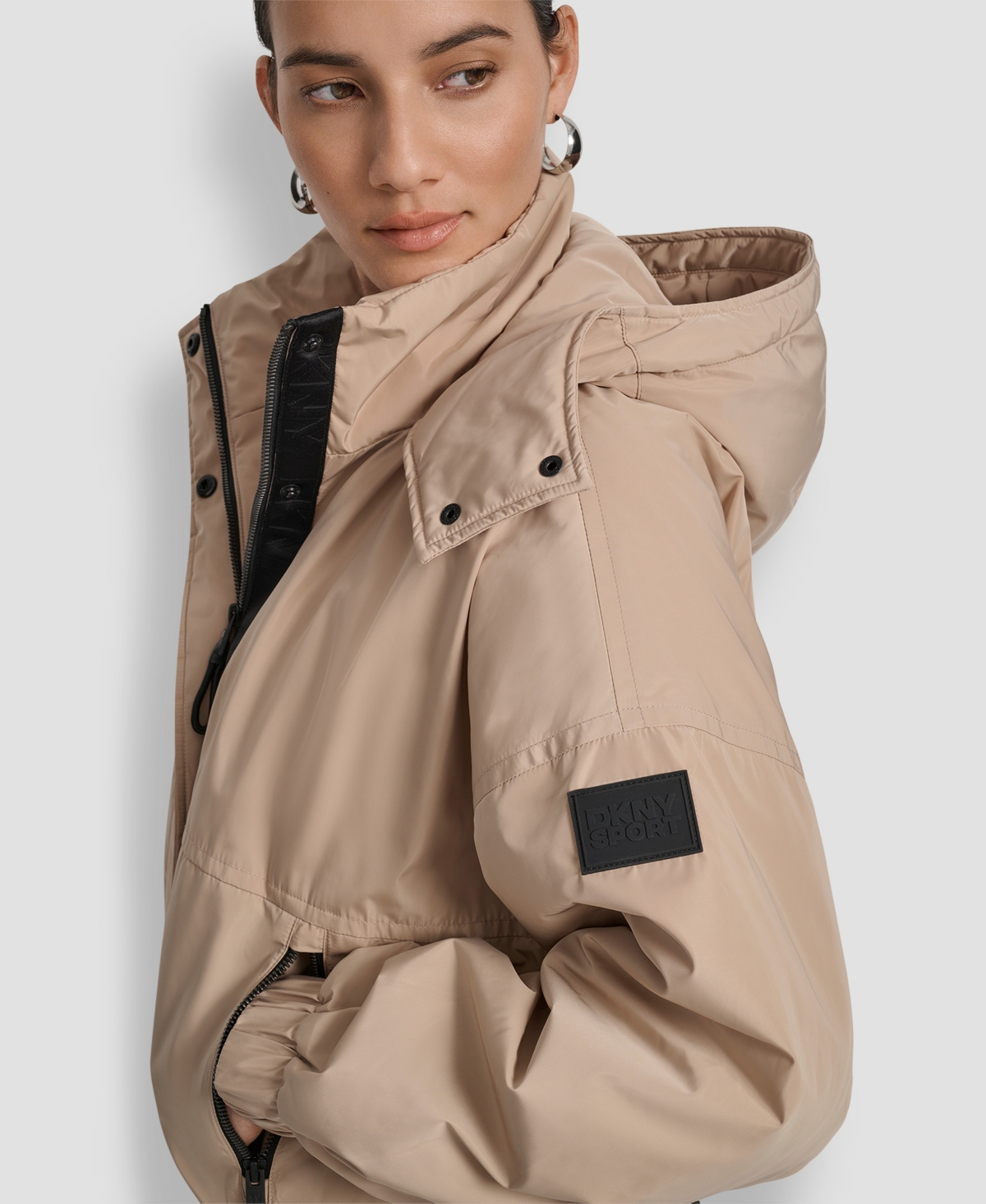 Dkny Women's Hooded Oversize Jacket With Sewn-in Diamond Quilted Lining In Multi