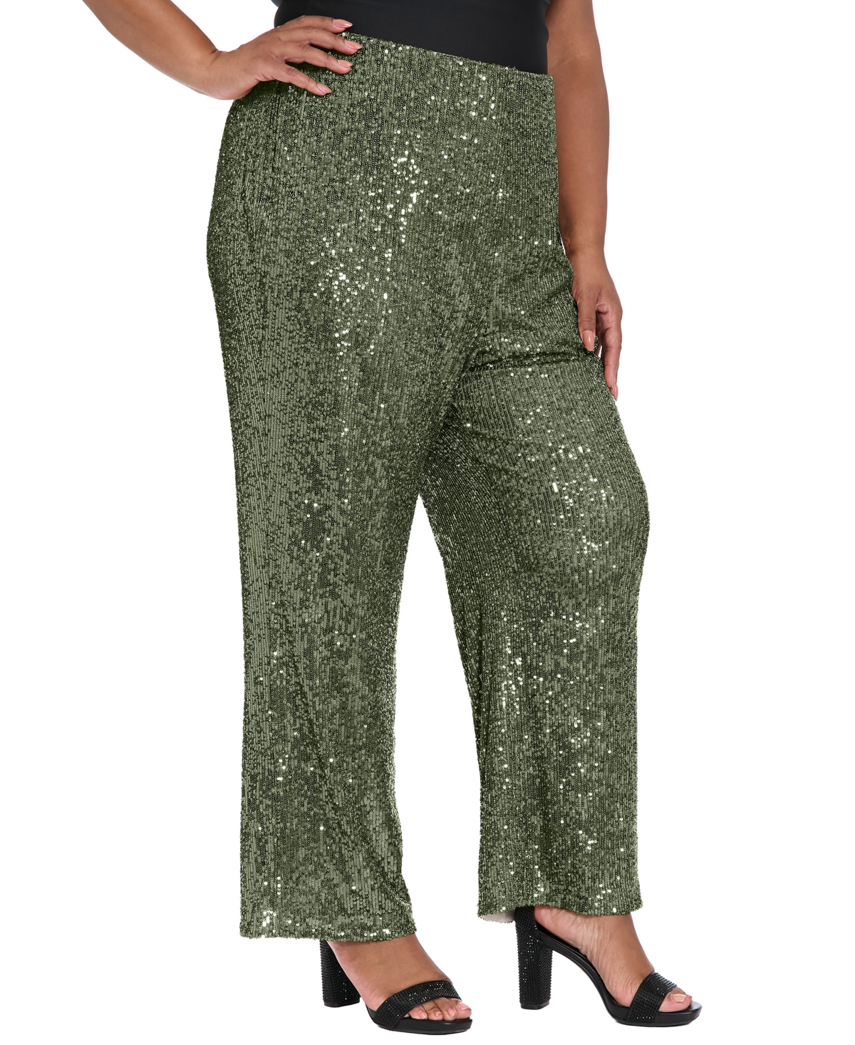 Muse Plus Size Sequin Pull On Pants In Green