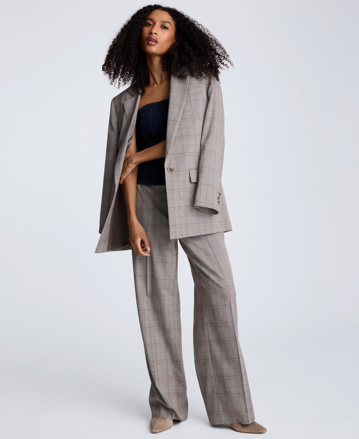 Kenneth Cole Belted Plaid One-button Blazer In Multi