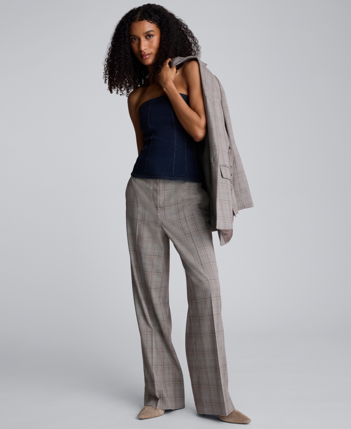Kenneth Cole Women's Plaid High-rise Pants In Gold