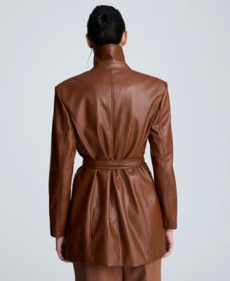 Women's Faux Leather Belted Trench Coat