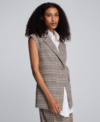 Women’s Longline Glen Plaid One-Button Vest