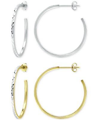 2-Pc. Set Textured Medium Hoop Earrings in Sterling Silver & 18k Yellow Gold over Sterling Silver, 1.18", Macy's Exclusive