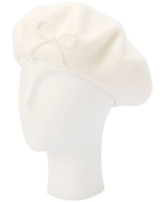 NWOT Kate Spade New York, Hats Off Tab Bow Wool Baret, White/Cream o/s Kate Spade Ribbed Knit Bow Cuff Beanie Stocking Cap White  main image 3
