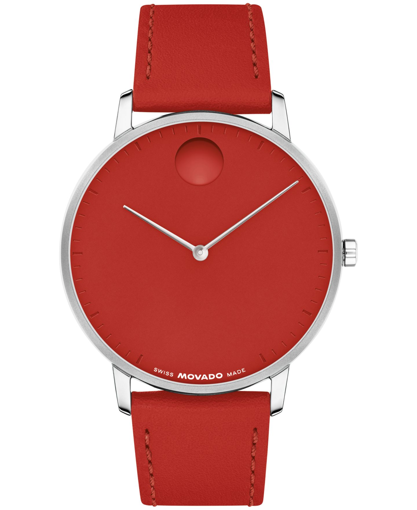 Часы Movado Unisex Face Swiss Quartz Red Leather Watch, 41mm — фото 1