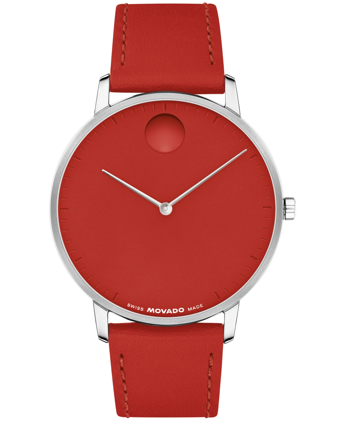 Movado Unisex Face Swiss Quartz Red Leather Watch, 41mm