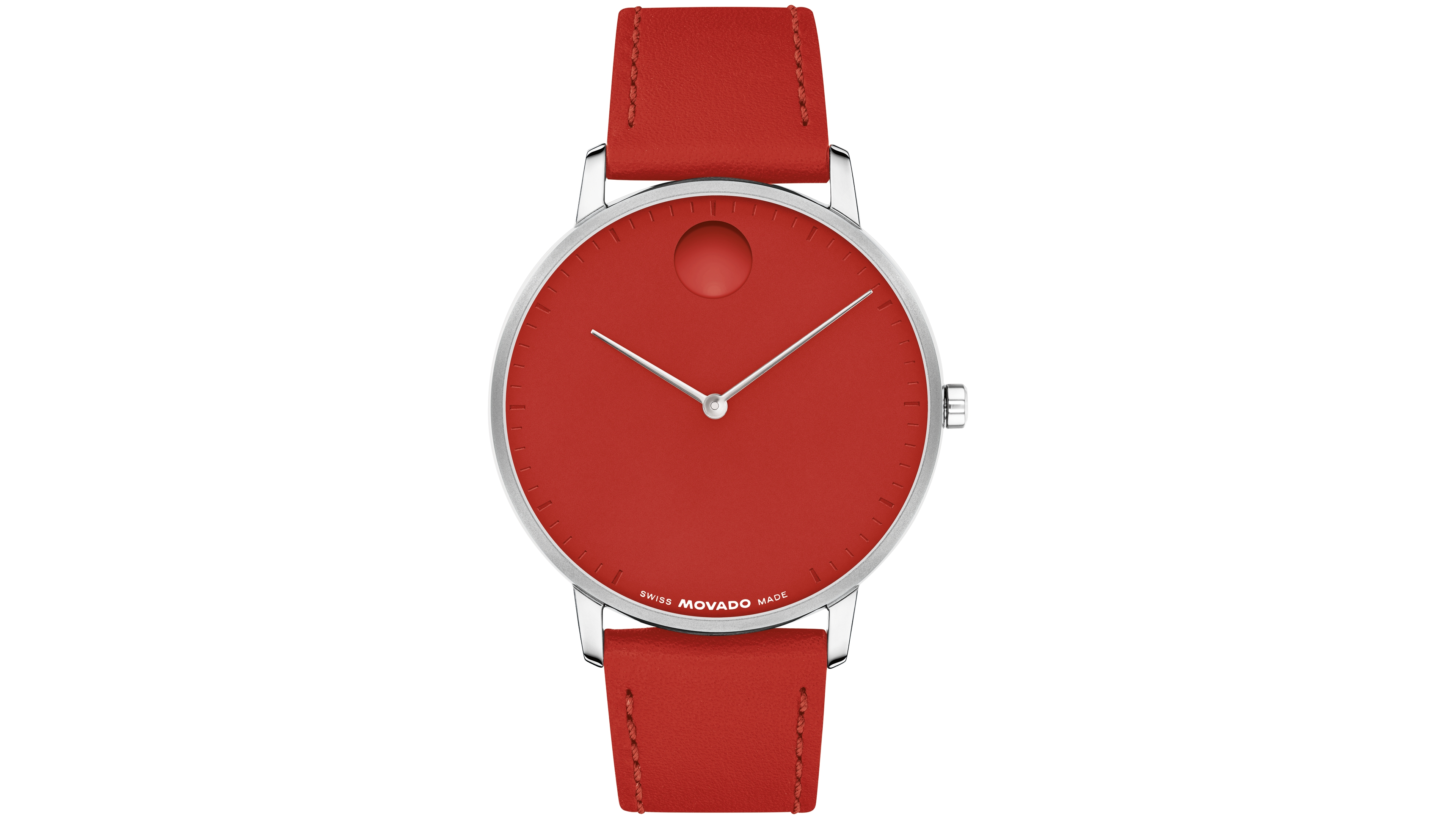 Movado Unisex Face Swiss Quartz Red Leather Watch, 41mm