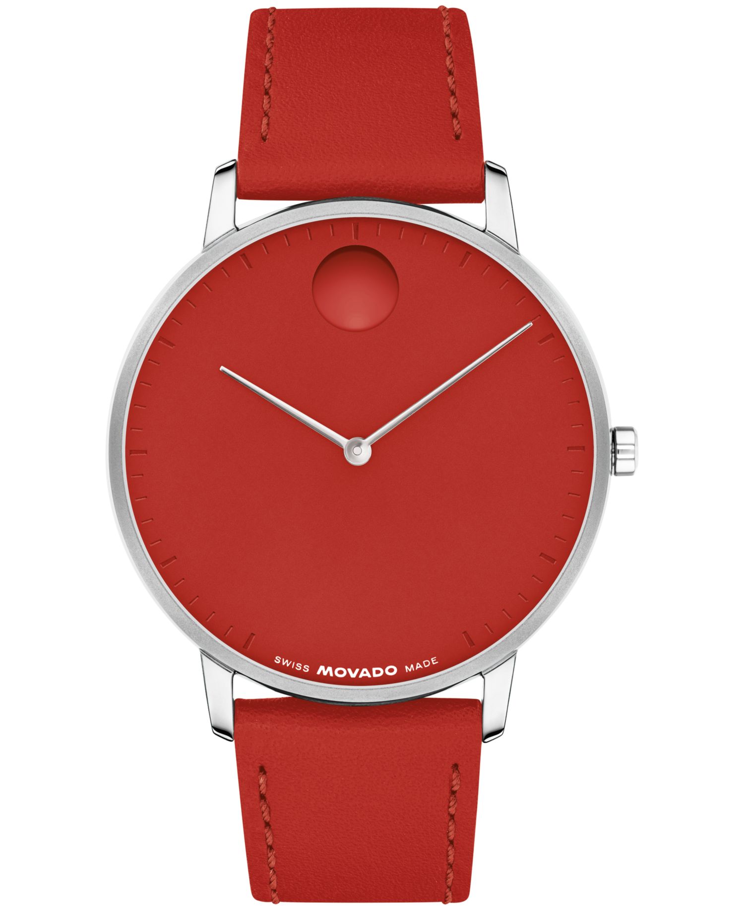 Unisex Face Swiss Quartz Red Leather Watch, 41mm