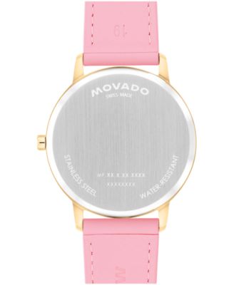Unisex Face Swiss Quartz Pink Leather Watch, 39mm
