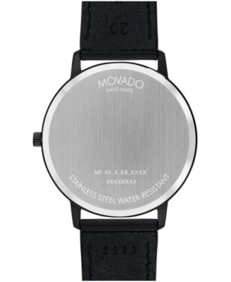 Unisex Face Swiss Quartz Black Leather Watch, 41mm