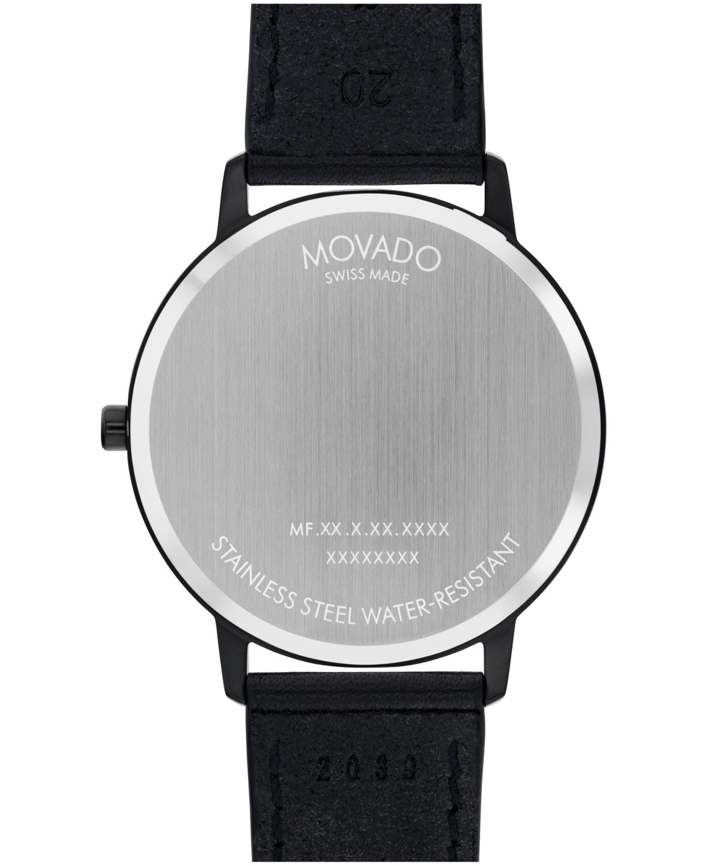 Часы Movado Unisex Face Swiss Quartz Black Leather Watch, 41mm — фото 2