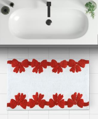 Holiday Bow Cotton Border Bath Rug, 20" x 32" 