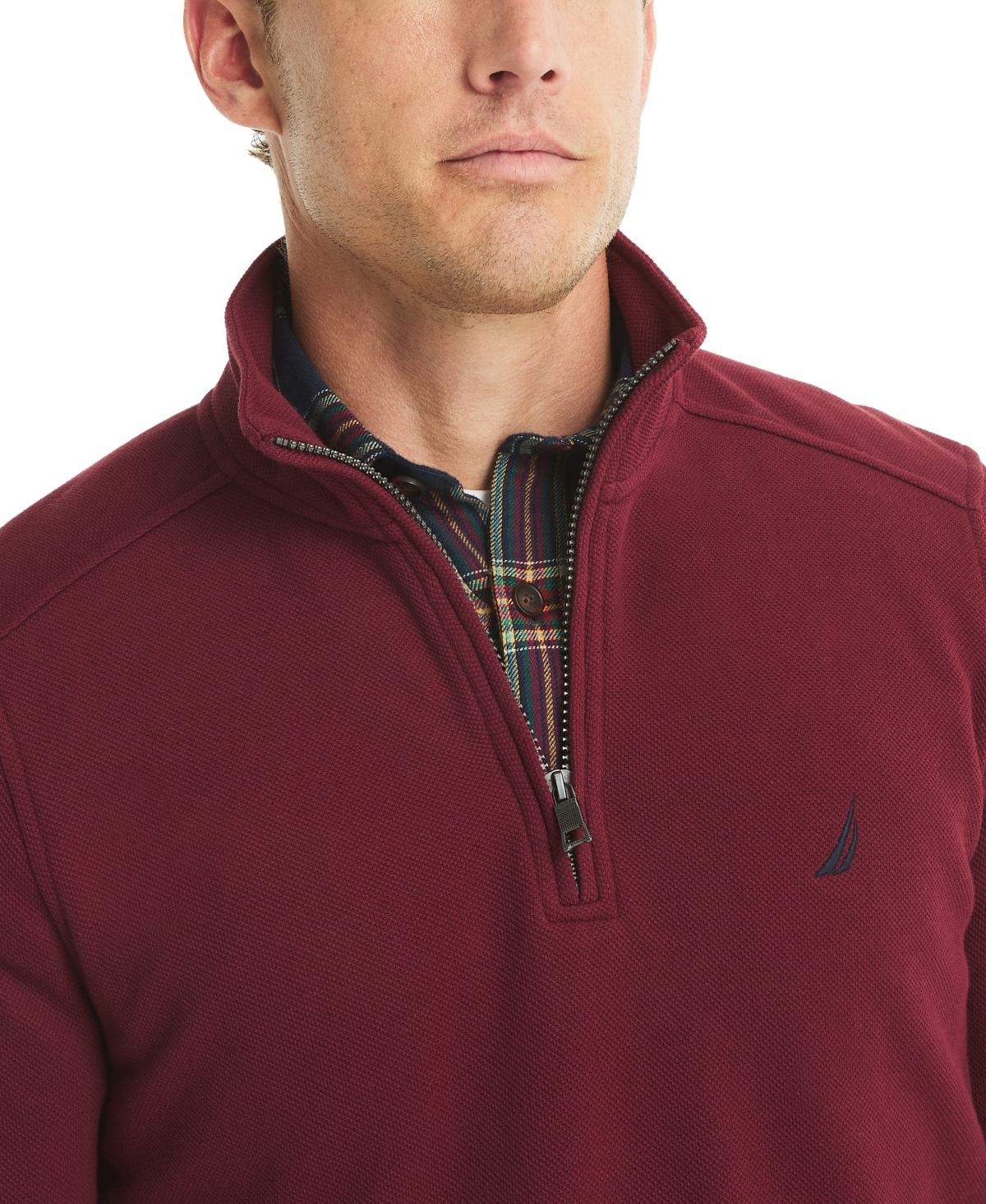 Nautica Men's Quarter-zip Fleece Sweatshirt In Burgundy